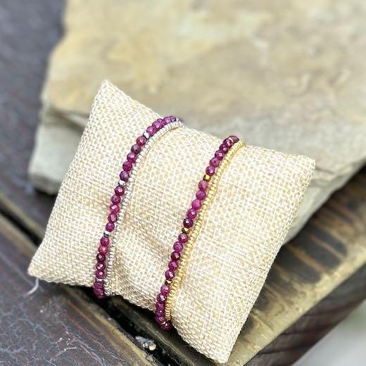 Ruby with Gold or Silver Stretchy Gemstone Wrap Bracelet