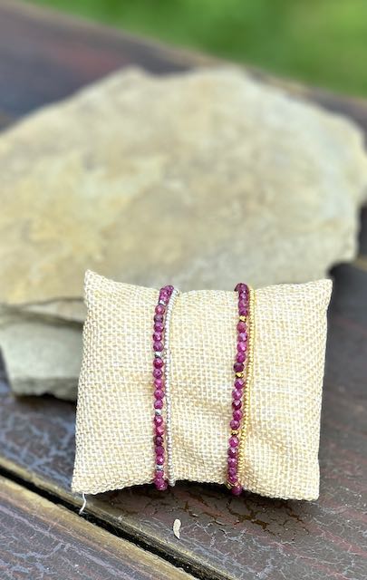 Ruby with Gold or Silver Stretchy Gemstone Wrap Bracelet