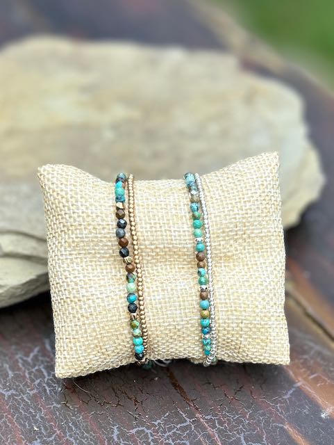 African Turquoise with Gold or Silver Stretchy Gemstone Wrap Bracelet