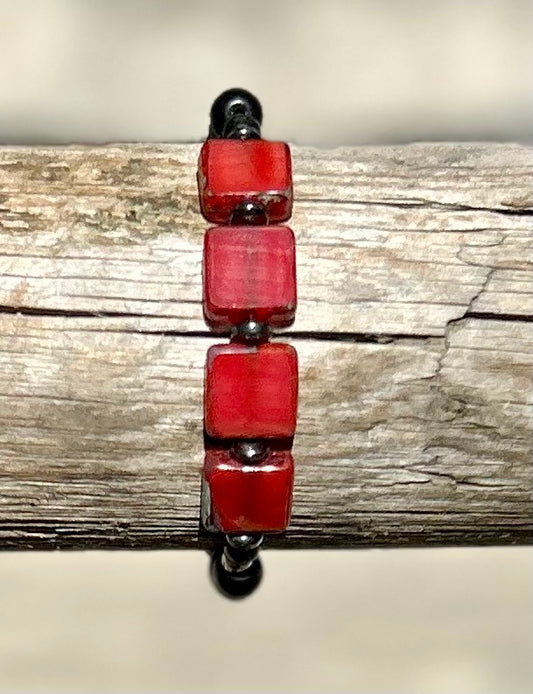 Red & Black Stretchy Beaded Bracelet