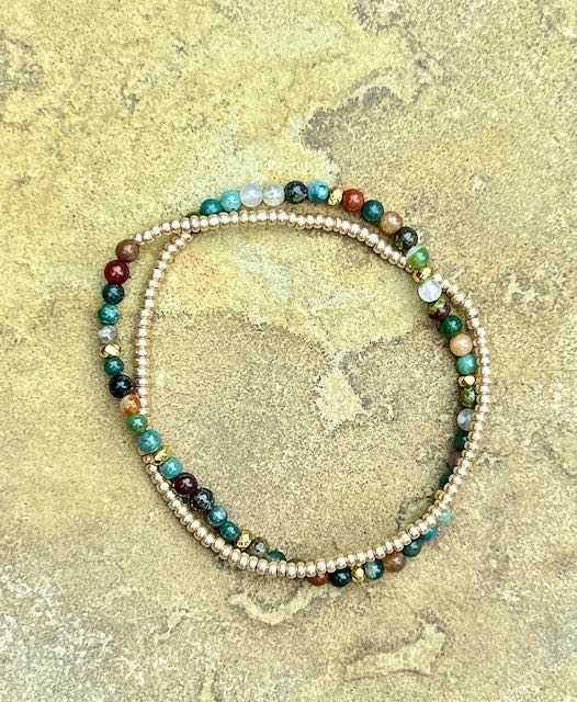 Jasper with Gold or Silver Stretchy Gemstone Wrap Bracelet