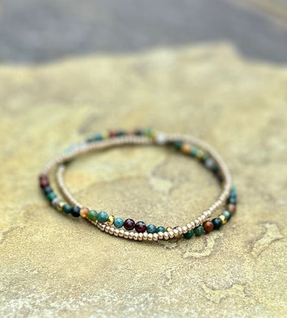 Jasper with Gold or Silver Stretchy Gemstone Wrap Bracelet