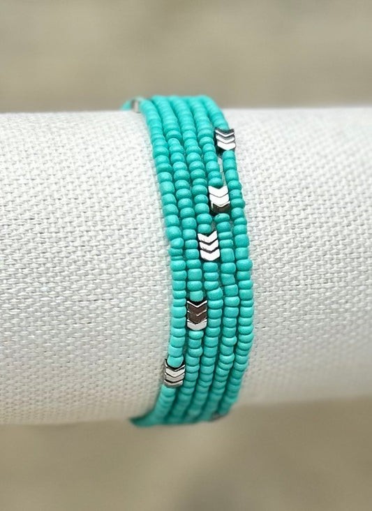 Silver Arrow & Turquoise 5-Wrap Boho Beaded Bracelet