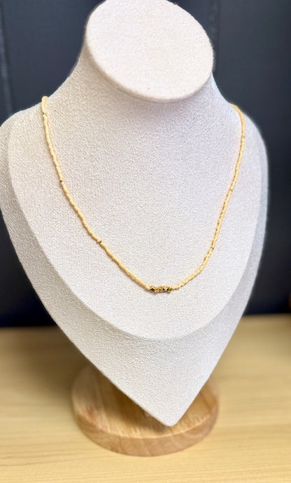 Creamy White Seed Bead Necklace with Gold-Plated Pure Silver Nuggets – Delicate Stretchy Layering Necklace (Copy) (Copy)
