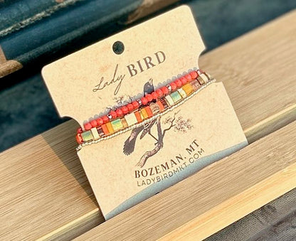 Orange Harvest Sunset Tila Bead Bracelet Set | Handmade Stretchy Boho Wrap Set