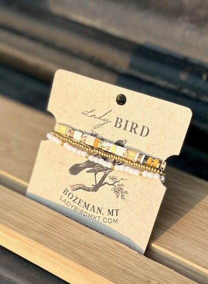 Golden Glow Patterned Tila Bead Stacked Bracelet Set