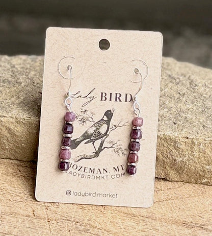 Purple Lepidolite Gemstone Dangle Earrings with Gold or Silver Accents