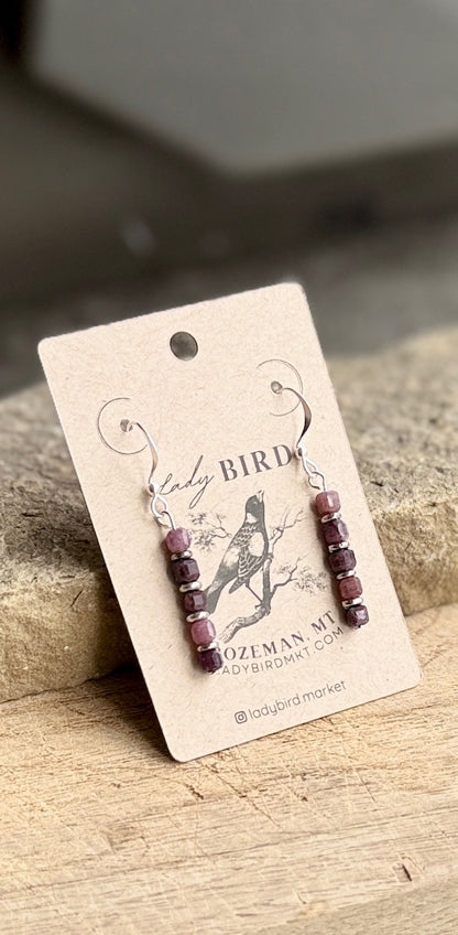 Purple Lepidolite Gemstone Dangle Earrings with Gold or Silver Accents