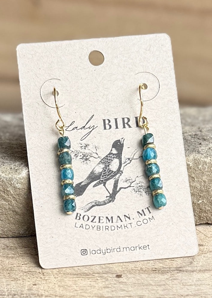 Blue Apatite Gemstone Dangle Earrings with Gold or Silver Accents