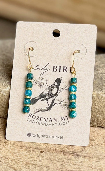 Blue Apatite Gemstone Dangle Earrings with Gold or Silver Accents