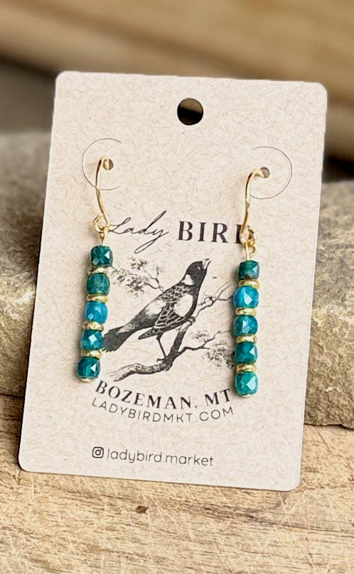 Blue Apatite Gemstone Dangle Earrings with Gold or Silver Accents