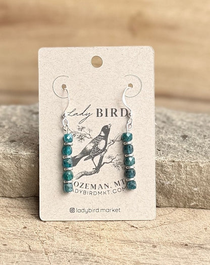 Blue Apatite Gemstone Dangle Earrings with Gold or Silver Accents