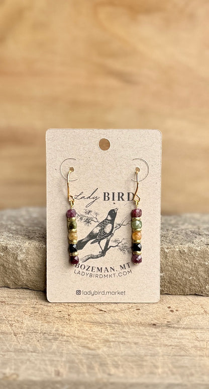 Watermelon Tourmaline Gemstone Dangle Earrings with Gold or Silver Accents