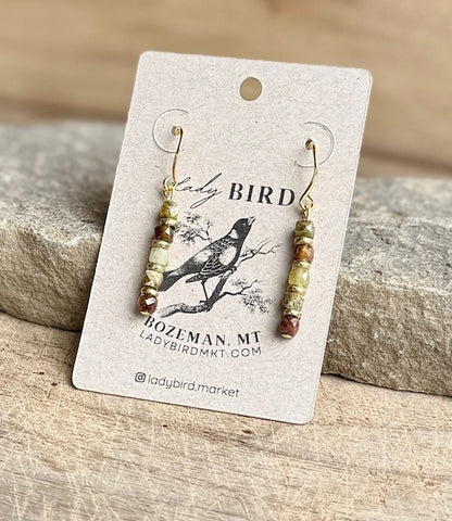 Green Garnet Gemstone Dangle Earrings with Gold or Silver Accents