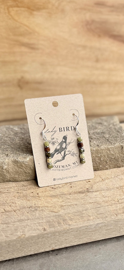 Green Garnet Gemstone Dangle Earrings with Gold or Silver Accents