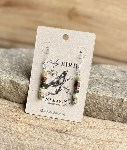 Green Garnet Gemstone Dangle Earrings with Gold or Silver Accents