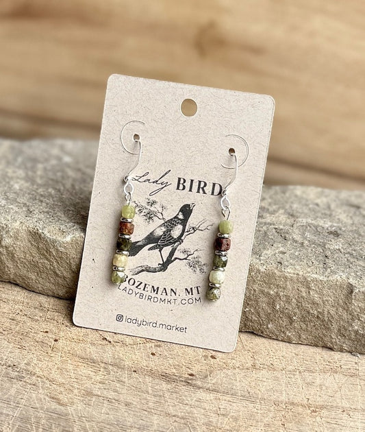 Green Garnet Gemstone Dangle Earrings with Gold or Silver Accents