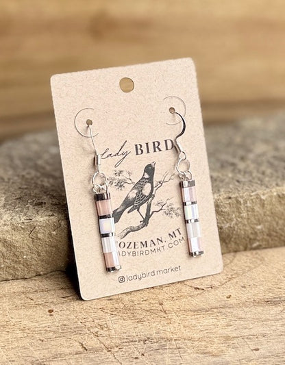 Pale Pink, White & Silver or Gold Tila Bead Earrings