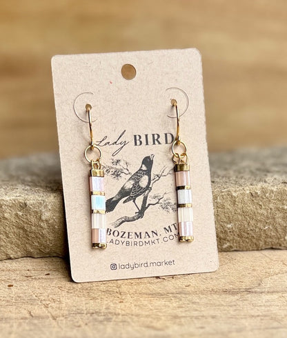 Pale Pink, White & Silver or Gold Tila Bead Earrings