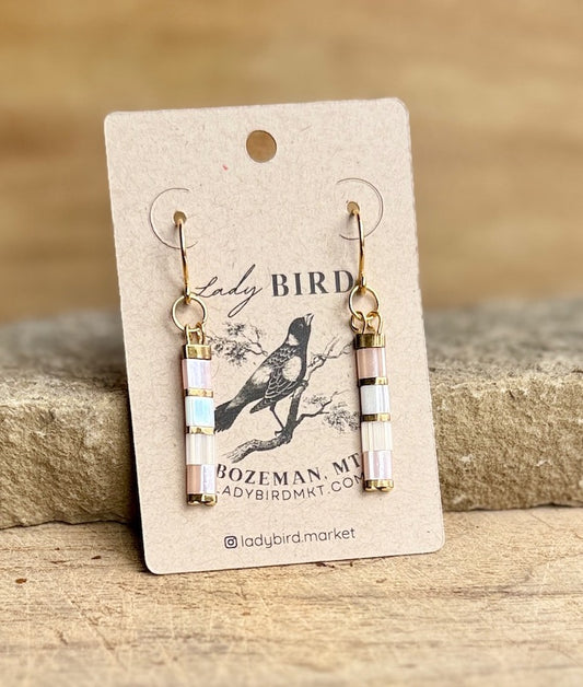 Pale Pink, White & Silver or Gold Tila Bead Earrings