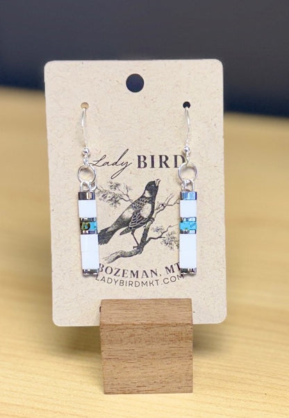 Bright White & Speckled Turquoise Tila Bead Dangle Earrings