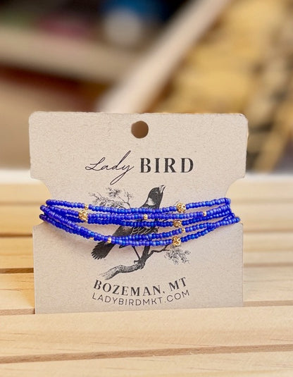 Berry Blue Seed Bead Wrap Bracelet Stack or Necklace with Gold or Silver