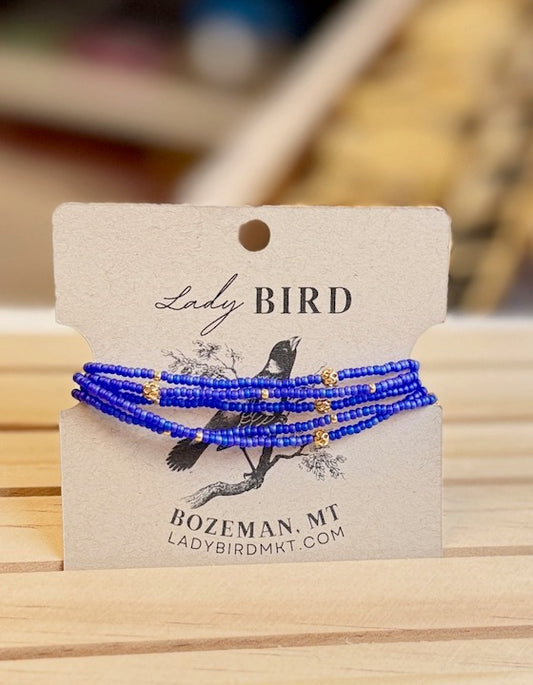 Berry Blue Seed Bead Wrap Bracelet Stack or Necklace with Gold or Silver