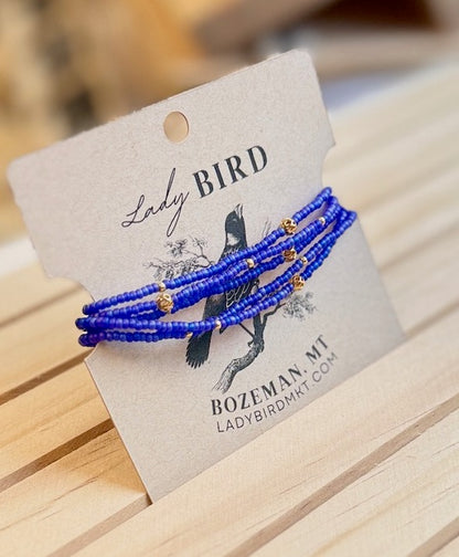 Berry Blue Seed Bead Wrap Bracelet Stack or Necklace with Gold or Silver