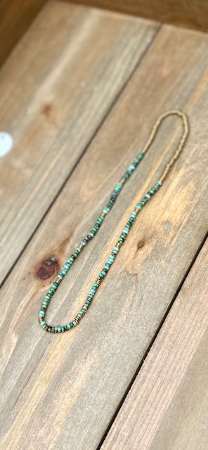 African Turquoise & Gold or Silver Stretchy Boho Gemstone Necklace