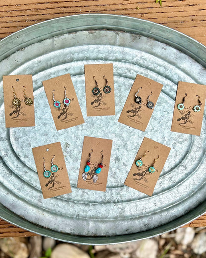 Translucent Green & Gold Wild Rose Flower Earrings