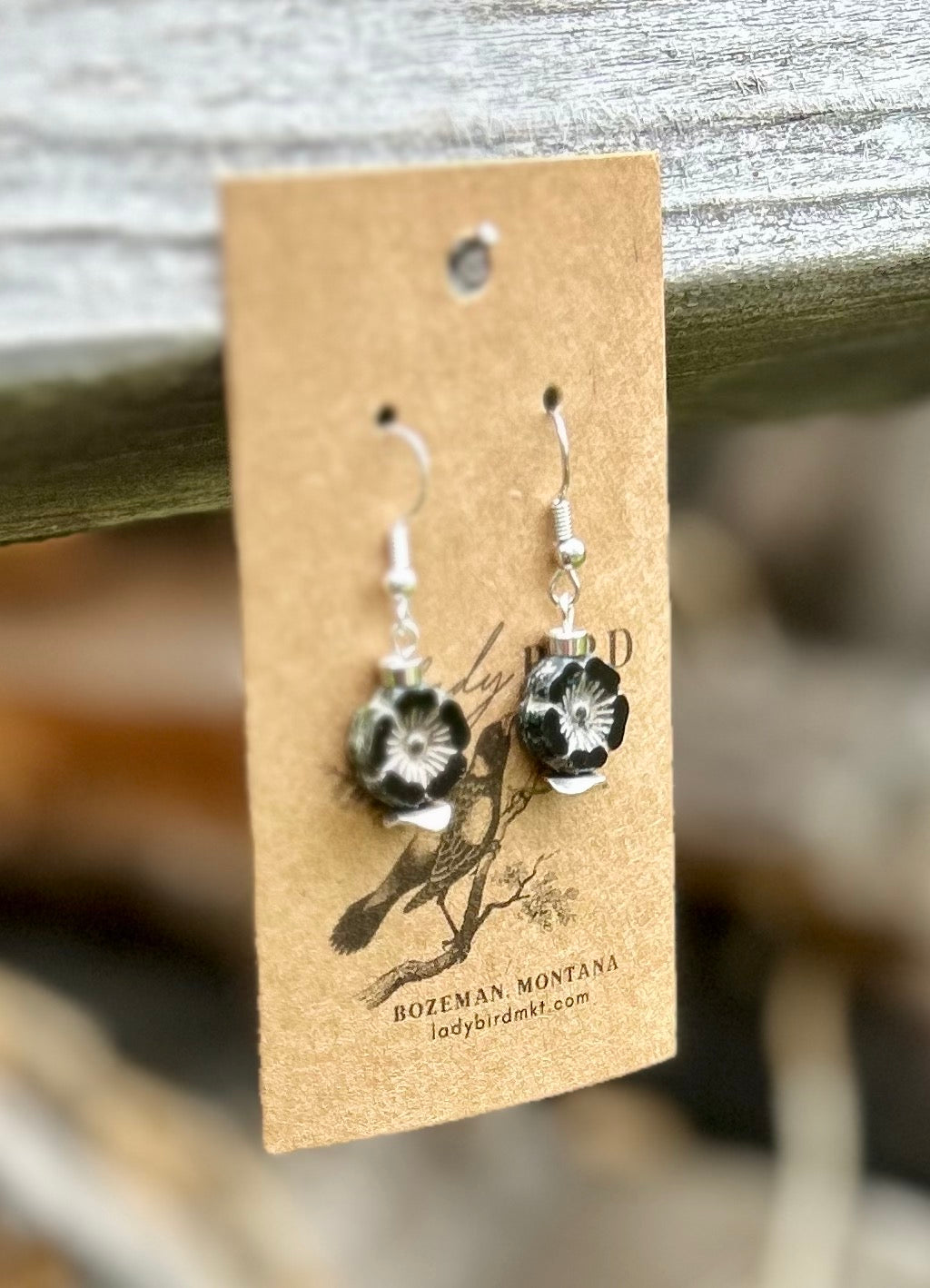 Black & Silver Hibiscus Flower Earrings