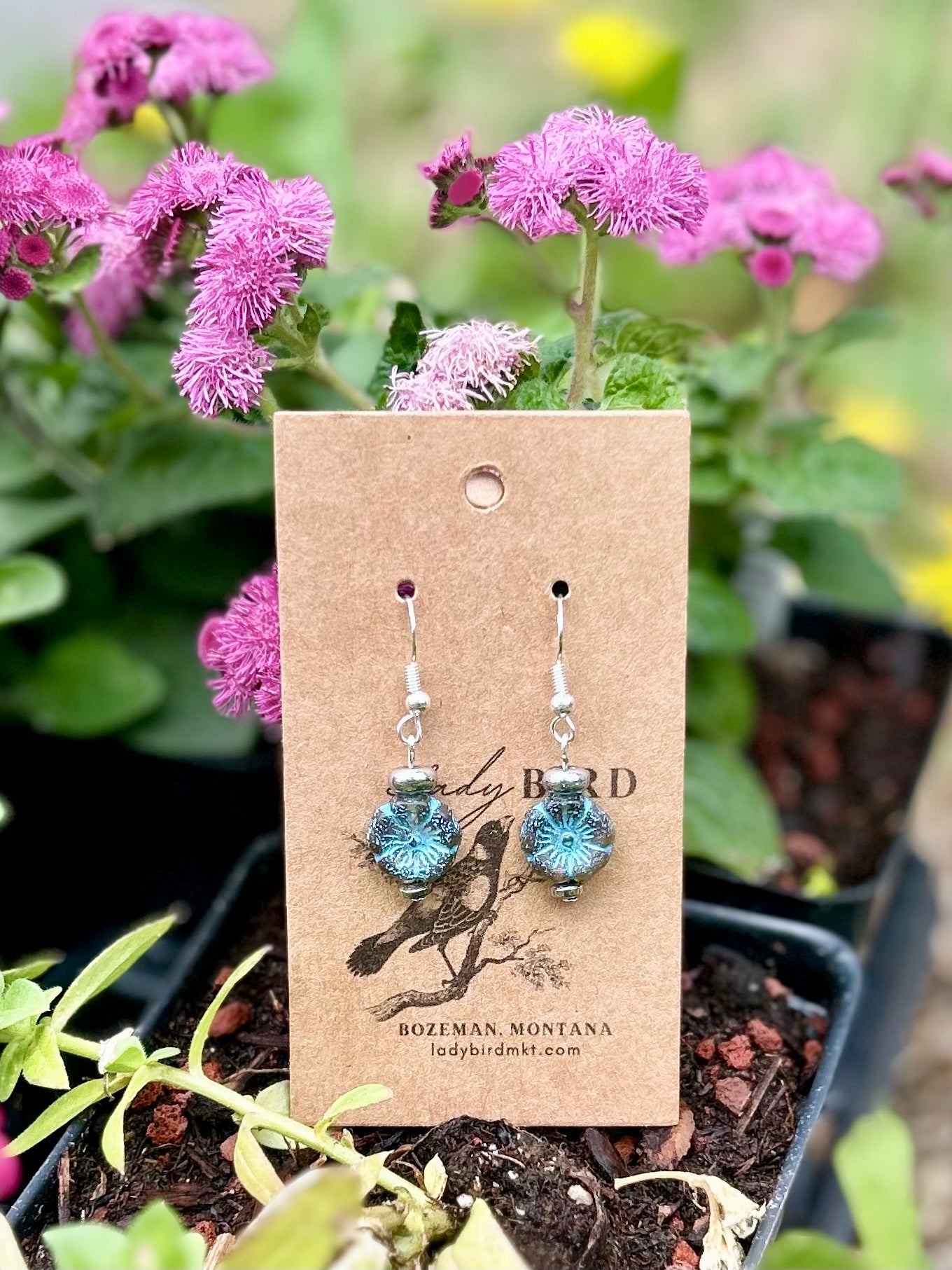 Smoky Blue Hibiscus Flower Earrings