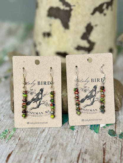 Mixed Imperial Jasper & Silver or Gold Gemstone Dangle Earrings