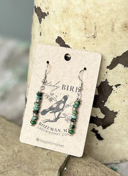 African Turquoise & Silver or Gold Gemstone Dangle Earrings