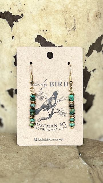 African Turquoise & Silver or Gold Gemstone Dangle Earrings