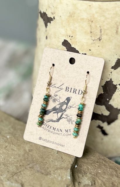 African Turquoise & Silver or Gold Dangle Earrings