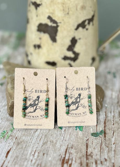 African Turquoise & Silver or Gold Gemstone Dangle Earrings