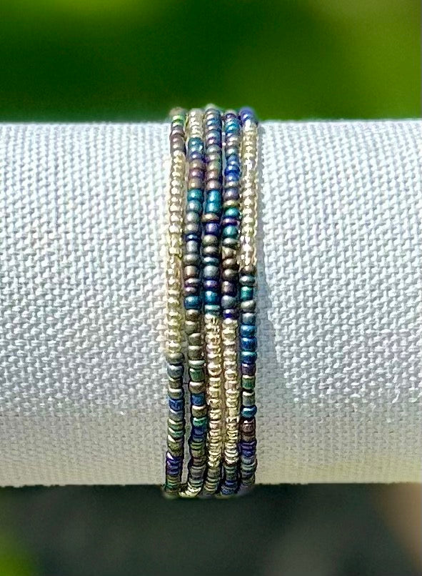 Purple Haze Silver-Striped Beaded 5-Wrap Bracelet
