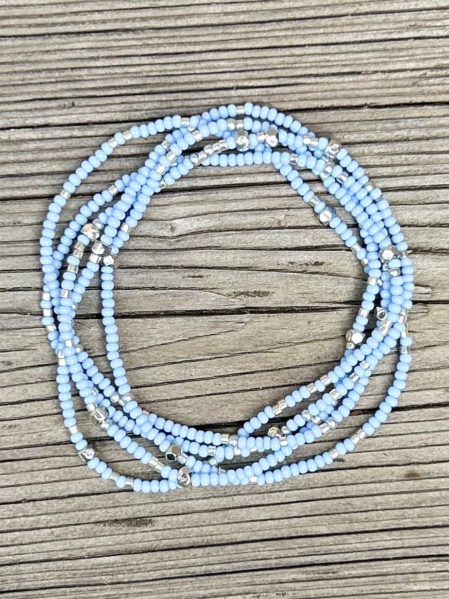 Periwinkle Silver-Sprinkle Beaded 5-Wrap Bracelet