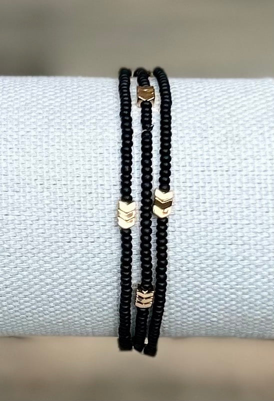 Golden Arrow Black 3-Wrap Boho Beaded Bracelet