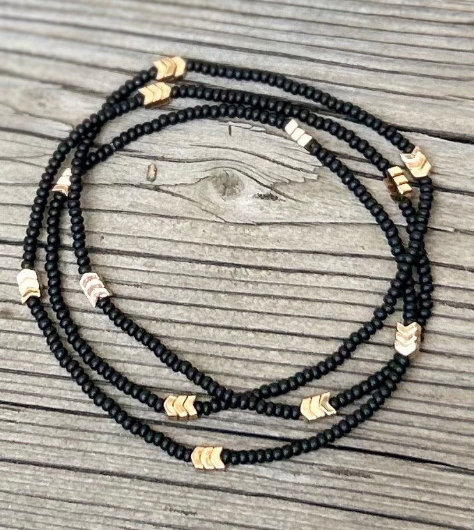 Golden Arrow Black 3-Wrap Boho Beaded Bracelet