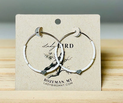 Full-Hearted Creamy White Boho Style Seed Bead Hoop Earrings