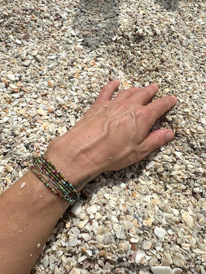 Greens Browns & Gold 5-Wrap Seed Bead Wrap Stack Bracelet