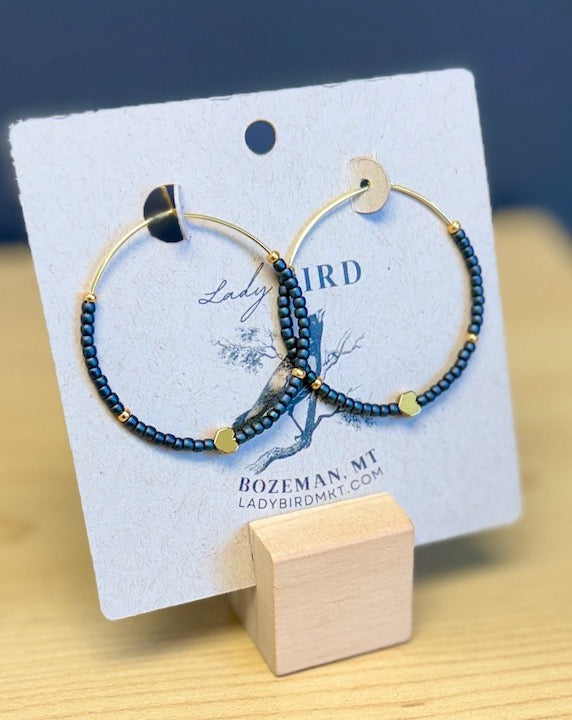 Full-Hearted Steel Grey Boho Style Seed Bead Hoop Earrings