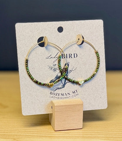 Full-Hearted Hunter Green Boho Seed Bead Hoop Earrings