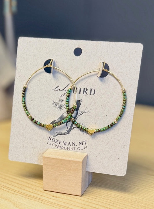 Full-Hearted Hunter Green Boho Seed Bead Hoop Earrings