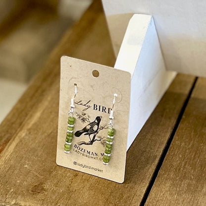 Olivine Green Jasper & Silver or Gold Gemstone Dangle Earrings