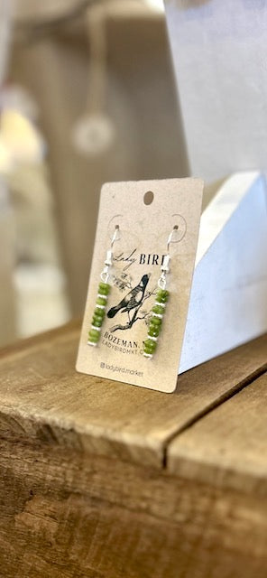 Olivine Green Jasper & Silver or Gold Gemstone Dangle Earrings