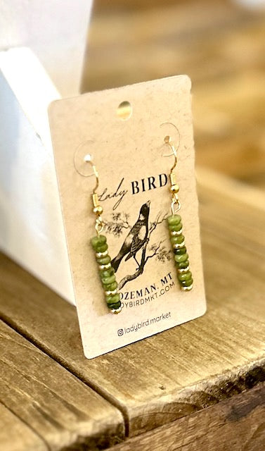 Olivine Green Jasper & Silver or Gold Gemstone Dangle Earrings