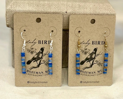 Blue Adventurine & Silver or Gold Gemstone Dangle Earrings
